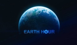 Earth Hour 2022 event. Dark planet Earth in outer space. High quality sci-fi wallpaper. Elements of this image furnished by NASA