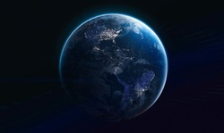Earth globe on black background. Earth sphere. Earth planet template for banner. Elements of this image furnished by NASA