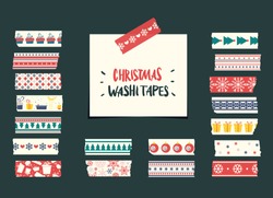 Christmas washi tapes collection. Vector elements for winter cute design.