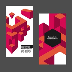 Red isometric abstraction in flat style with text box on white background. Vector illustration for graphic design. Design for poster, flyers, banner or game menu.
