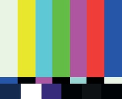 No signal poster. colorful error message displaying on TV screen. retro television test pattern. flat style. Vector illustration.