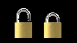 The two lock which one have open and other have close on black background so nice. The close up of the lock and gold color have clear so much.
