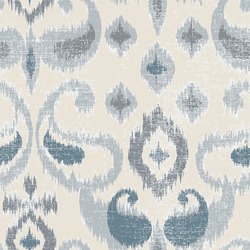 Seamless french blue farmhouse ikat paisley linen textured background.seamless ikat paisley pattern on biege and blue.
