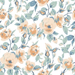 Seamless pattern with spring flowers and leaves. modern pastel summer, winter rose background. floral pattern for wallpaper or fabric. autumn Flower rose. Botanic Tile.
