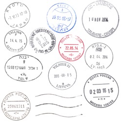 A set of large modern postal marks from all over the world isolated on white. Ideal for bitmap brushes, collages, etc.