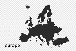 Europe map vector, black color. isolated on transparent background