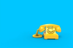 Vintage golden telephone arrangement on sky blue background