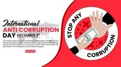 International anti corruption day background with hands illustrated as rejected bribery action