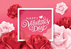 Happy Valentines Day greeting card with pink and red roses