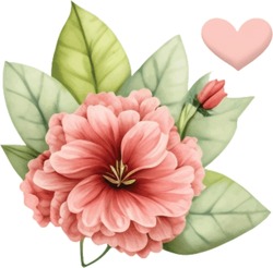 Spring Love Flowers Watercolor Illustration. Lovely Pink Pastel Flowers Spring decoration watercolor design elements.