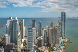 modern skyline of downtown Panama City - skyscraper building  aerial  
