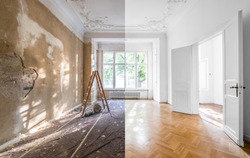 renovation concept - apartment before and after restoration or refurbishment -