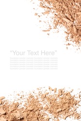 Various foundation powder makeup brushed with text on white background. Isolated