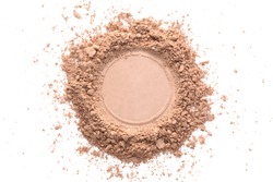 Various foundation powder makeup brushed on white background. Isolated