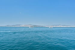 View from the Sea of Marmara to the city of Istanbul on a clear sunny day.