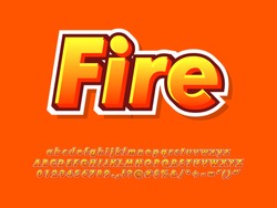 Modern orange fire text effect. Yellow and orange gradient color with white outline font. Alphabet, number and Symbol