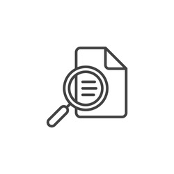 Document inspection icon. Linear design symbol with thin line and monochrome outline minimal style. Editable stroke.