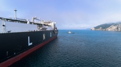 LNG-tanker is anchored in the road.
