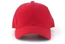 Isolated red baseball cap on a white background.