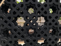 a photo of a solid black grc with an octagonal geometric hole pattern