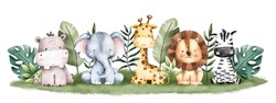 Watercolor Illustration Safari Animal banner background