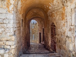 Ancient stone passageway in Dubrovnik Old Town. Croatia, Europe