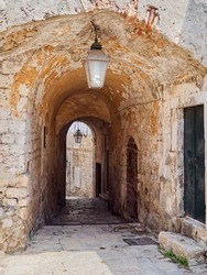 Ancient stone passageway in Dubrovnik Old Town. Croatia, Europe