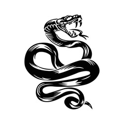 Snake cobra illustration for sticker and tattoo design. Asia tattoo style. Silhouette vector