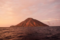 Stromboli Volcano Island at Sunset in Aeolian Islands, Europe.