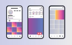 Instagram mobile app onboarding screens. Banners for website and mobile kit development. UI UX GUI template.