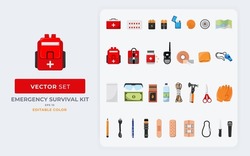 Emergency Survival Kit Vector Illustration. Color Editable Eps 10.