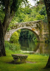 Roman Bridge and riverside in Allariz, Galicia (Spain)