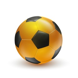 Golden soccer ball on white background. Gold football  ball in vector. 3d illustration