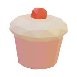 Illustration of cupcake isolated on white background, polygonal cupcake, vector illustration