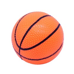 Basketball ball single object isolated on white closeup photo. Sporting goods clipart design element. Round icon or logo template. Sports accessory equipment gear. Orange with black stripes ball.
