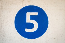 5, abstract, background, blue circle, blue color circle, blue coloured circle, car park, color, concept, design, digit, fifth floor, fifth level, figure, five, hand painted blue circle, landing number