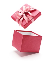 Pink open gift box isolated on white background 
