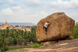 Bouldering in Hampi, India on a summer afternoon