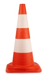 Traffic cone orange white pylon isolated on white background