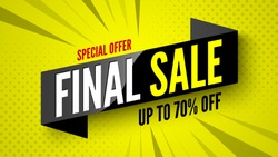 Special offer final sale banner, up to 70% off. Vector illustration.