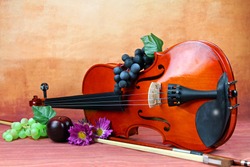 A violin with grapes and flowers