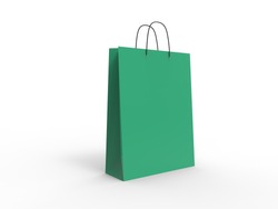 Classic green shopping bag, isolated. 3d illustration.