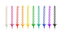 Colorful birthday candles isolated on white background. Celebration party object. ( Clipping path )