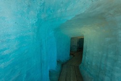 Ice cave of the Rhone glacier near Oberwald in the Valais in Switzerland