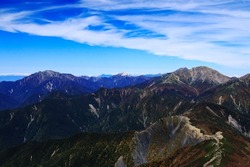 superb view of Mountains in the northern part of the Southern Alps　from the summit of mt.shiomi in the Southern Alps,ina city,nagano prefecture,japan