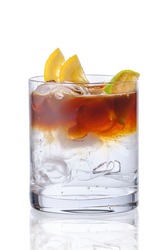 Espresso tonic in oldfashioned glass isolated on white background