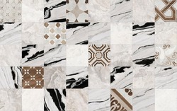 White marble seamless pattern patchwork. Repeating white marble and decoration geometry for floor and wall