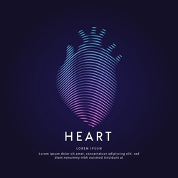 Human heart medical structure. Vector logo heart color silhouette on a dark background. EPS 10