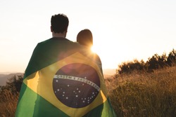 couple with brazilian flag