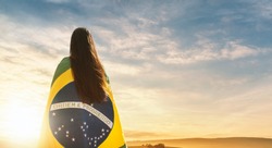 Woman with Brazilian flag, independence day